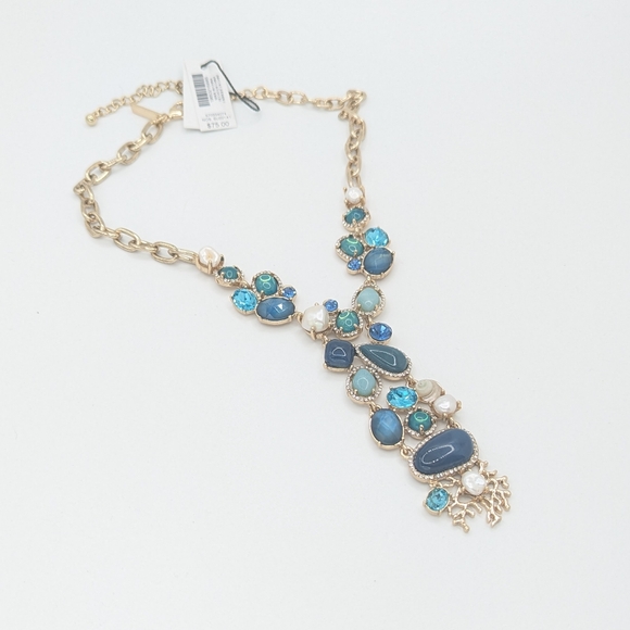 White House Black Market Blue Stone & Shell Statement Necklace NEW - Picture 5 of 8